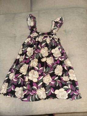 GAP Black Sundress with Cream Flowers & Purple Leaves